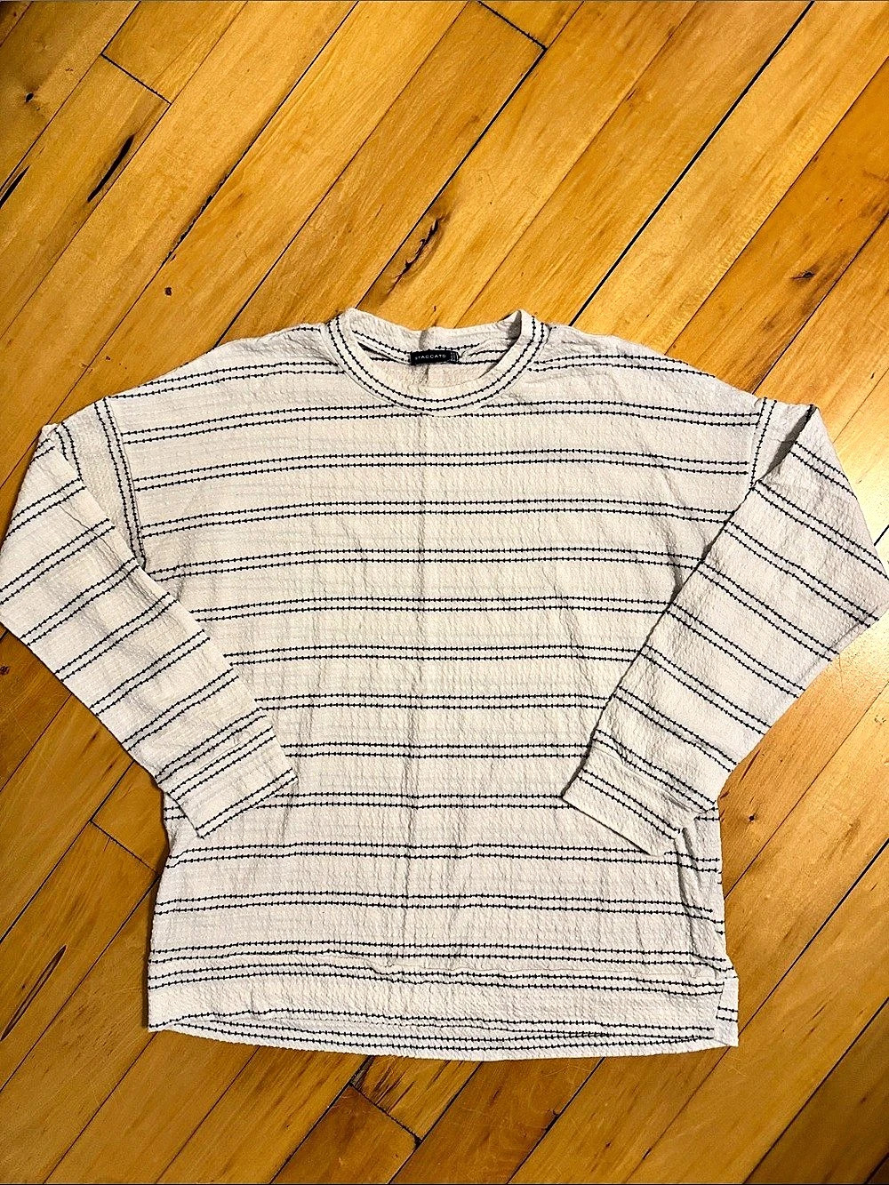 Staccato Striped Crew Neck Sweater in White & Black Like New